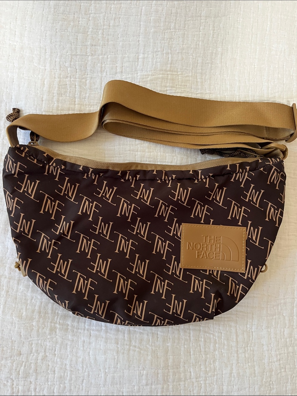 The North Face Brown Monogram Belt Bag with Tan Strap